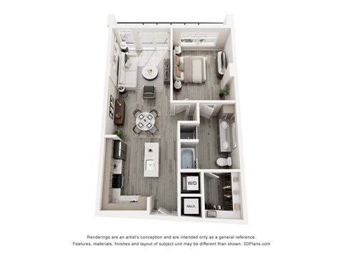 Floor plan for 1 bed, 1 bath, 781 sqft
